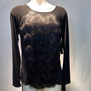 Black Fringe Long Sleeve Top